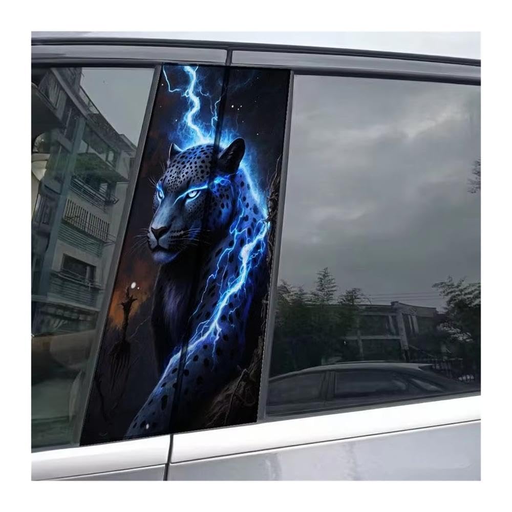 Bertdcx One Color Car Middle Column Mysterious Blue Lightning Leopard Pattern B Pillar Protective Film Sticker Auto Parts