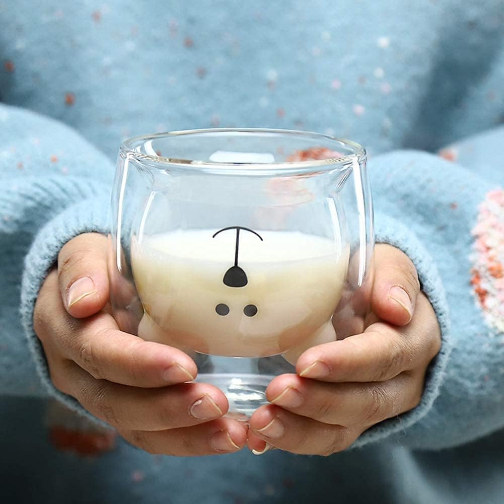 HEAGER Glass Mug Coffee Cup,12Oz latte Glasses Transparent Heat-Resistant Borosilicate Thermo Coffee Mug for Hot and Cold Drinks Iced Tea Latte Milk Beer Juice 350ml (Color : 250ml Clear Bear)