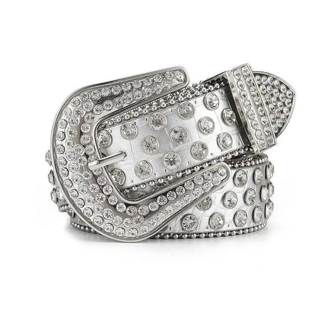 Cinturón de piel suave con diamantes de imitación para mujer, estilo casual, con tachuelas, para fiesta de graduación