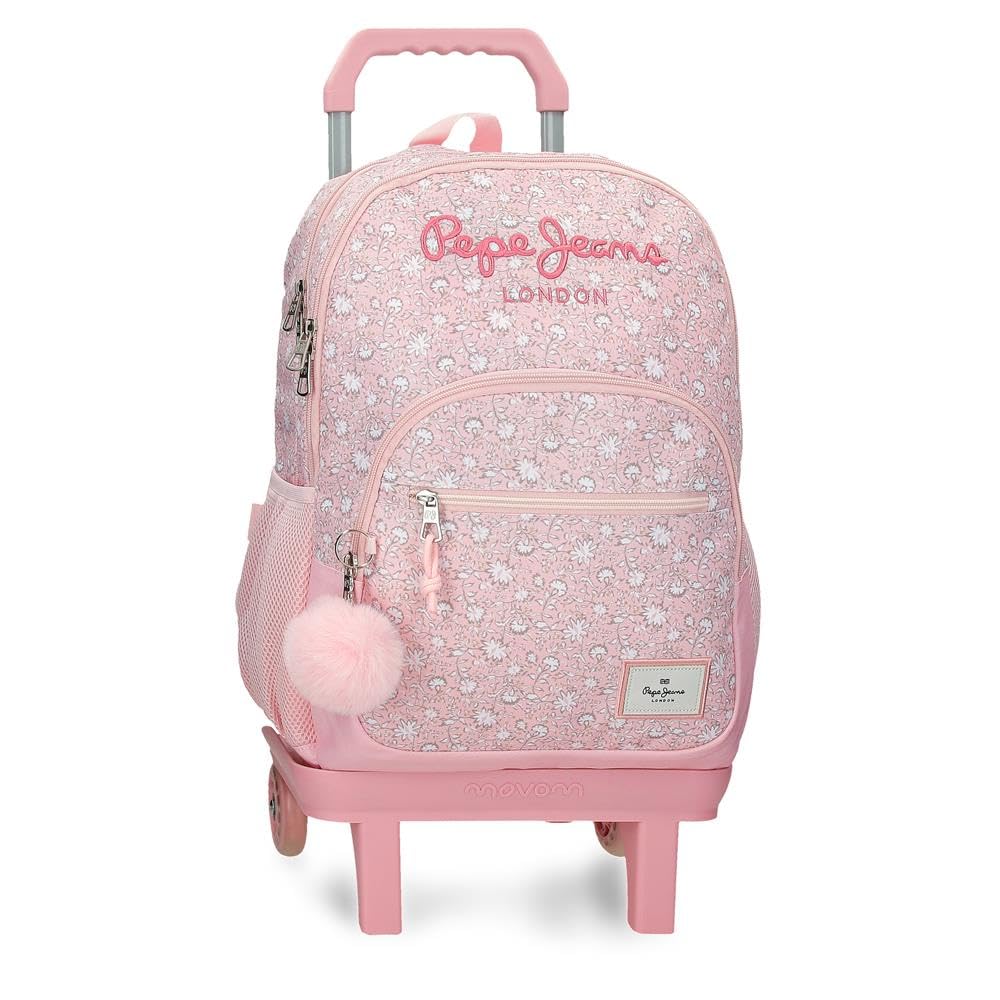 Pepe Jeans MIA Double Compartment School Backpack with Trolley 15.6" Inches Light Pink 32x44x17 cm Polyester 31L by Joumma Bags