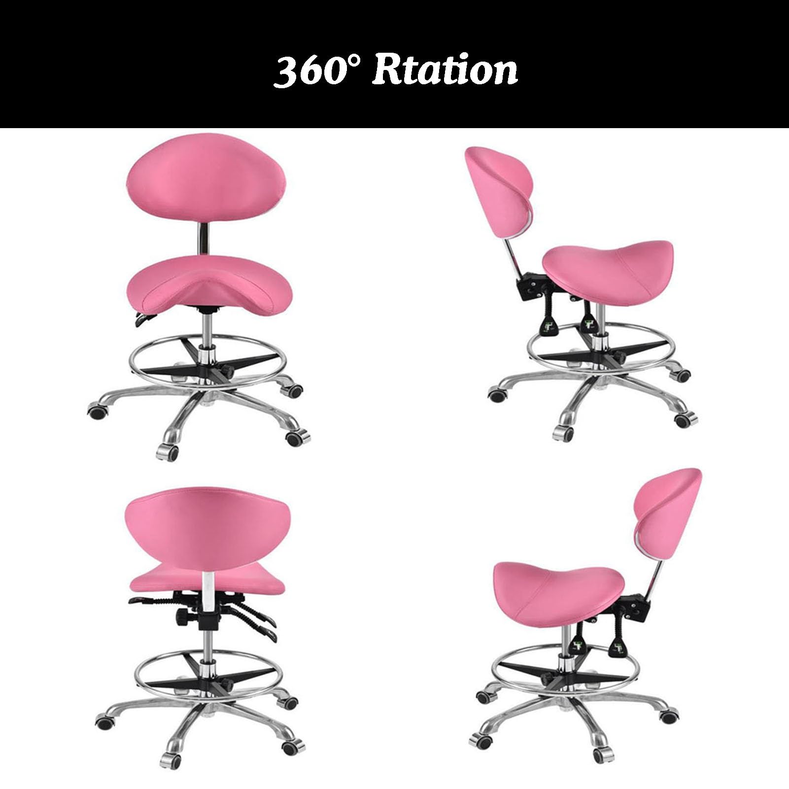 Taburete ajustable con ruedas, capacidad de peso de 330 libras, soporte de espalda, acolchado grueso para oficina en casa
