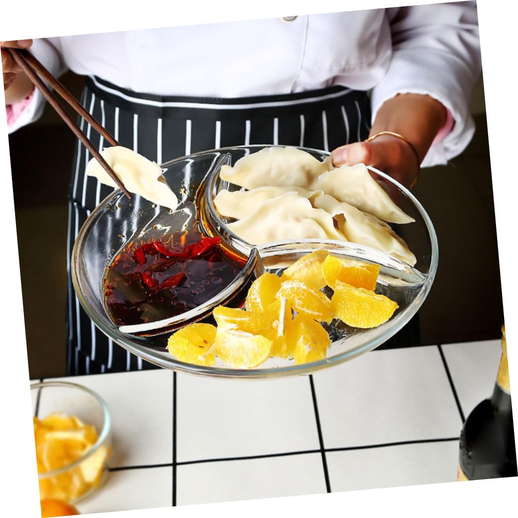 LABRIMP Assiette à 3 Compartiments en Verre Trempé, Plateau de Service Transparent, Qualité Alimentaire, Sûre, pour Restaurants et Cuisines Maison