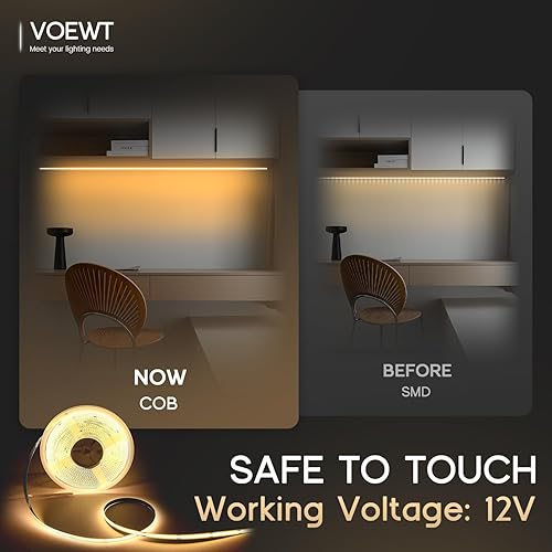 Miniatura 3 de COB - Tira de luces LED de color blanco cálido, 3000 K, 16.4 pies, 12 V, alto CRI 95Ra+, súper brillante, cinta de luces flexibles para dormitorio,