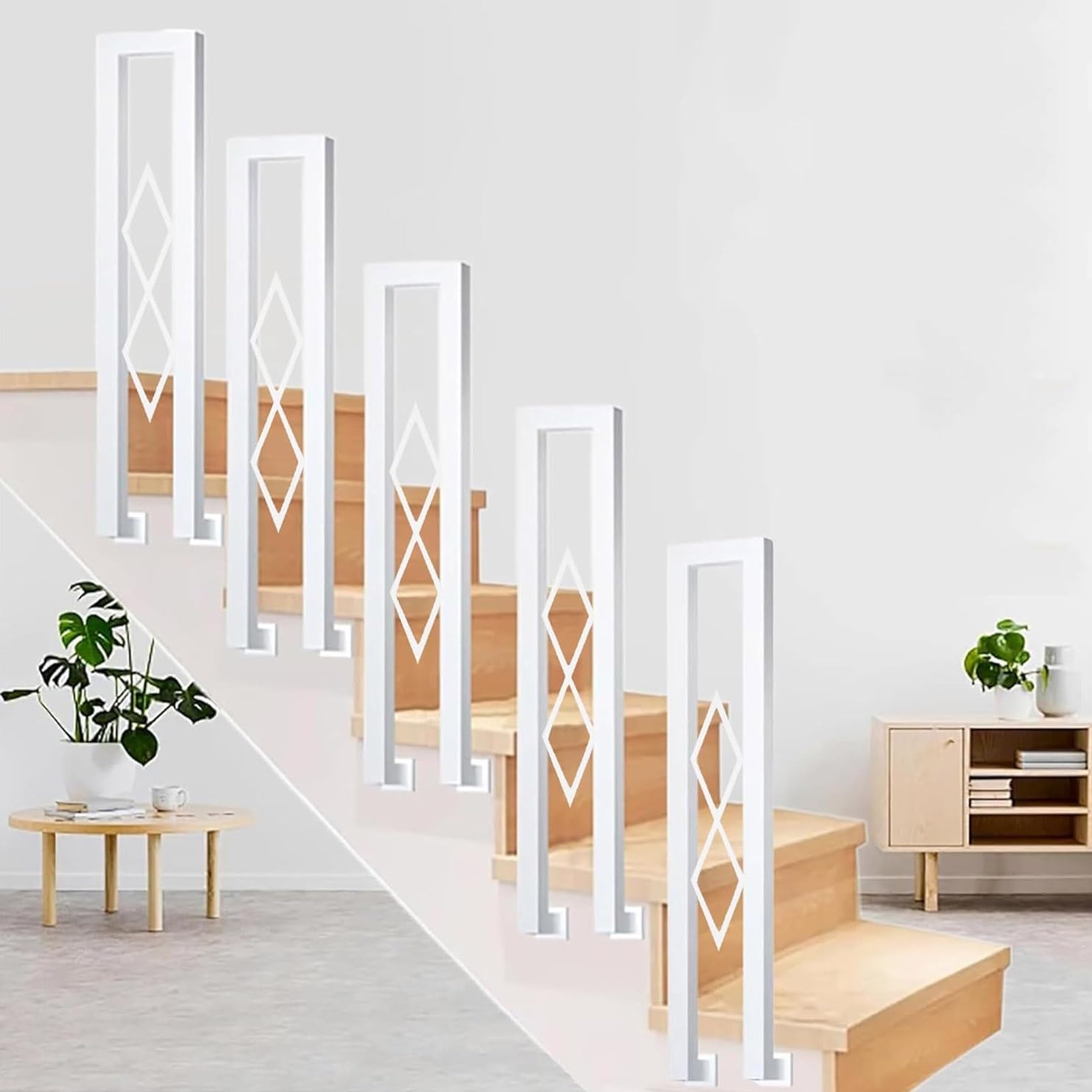 Gaommini White Stair Handrail Industry Iron Non-Slip Staircase Railing 35-100Cm，U-Shaped Decorative Handrail Banisters For Indoor Stairs & Outdoor Steps, Black(,85Cm/33In)