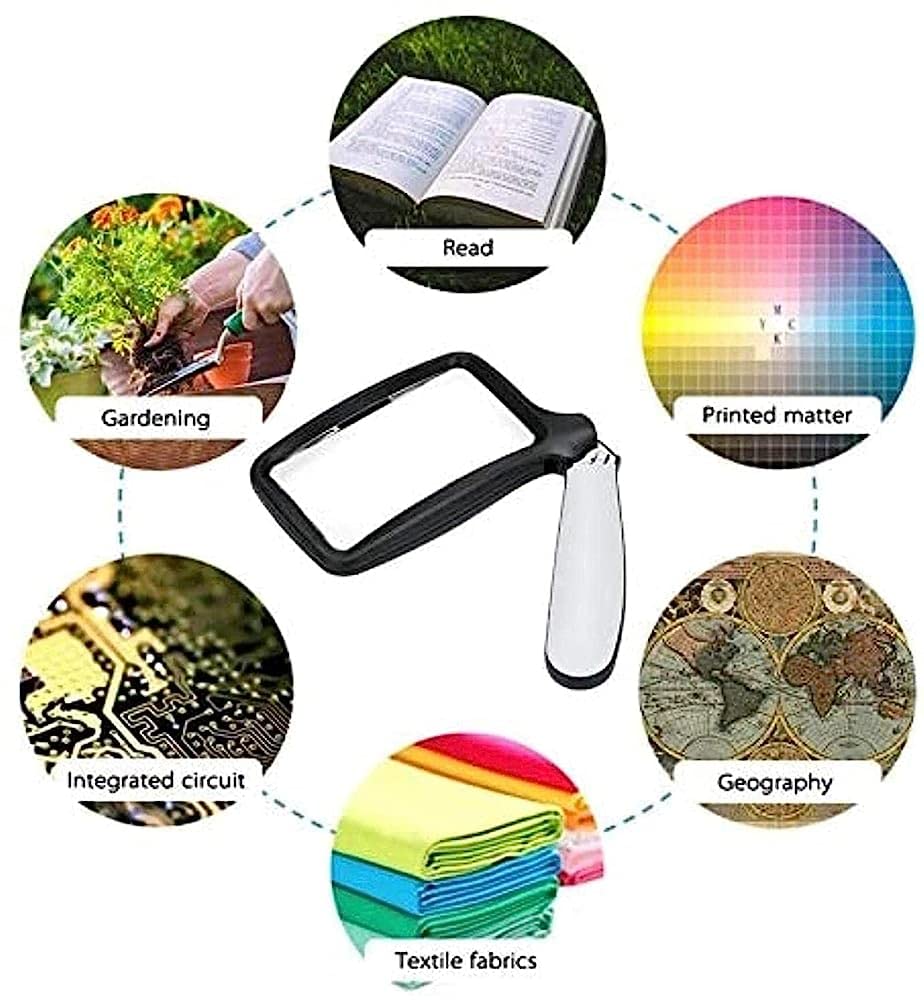 Vergrößerungsglas, 2-Fach vergrößernde, Faltbare Handlupe mit 5 LEDs, HD-Acrylglas, quadratisch, für Senioren zum Zeitunglesen/Weiß