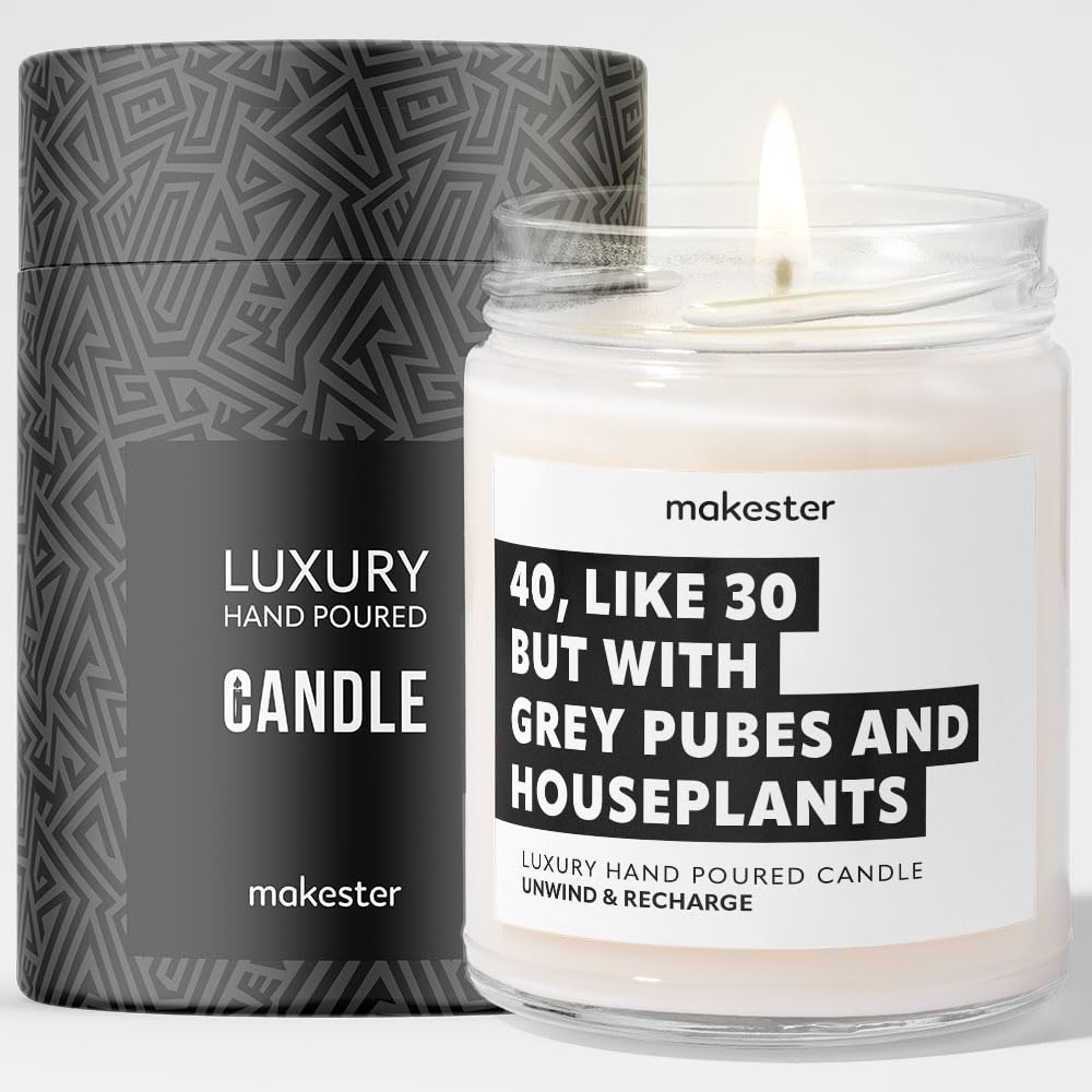 Makester White 40Th Birthday Gifts - Luxury Soy Wax Candle - Vanilla, Jasmine, Sugared Almond