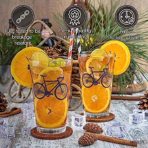 Greenline Goods - Bicycle Beer Glasses (Set Of 2) |16 Oz Drinkware With Colorful Cyclist Designs | Premium Decorative Glassware | Unique Gifts For Cyclists & Bike Riders [Navy] #TOP2