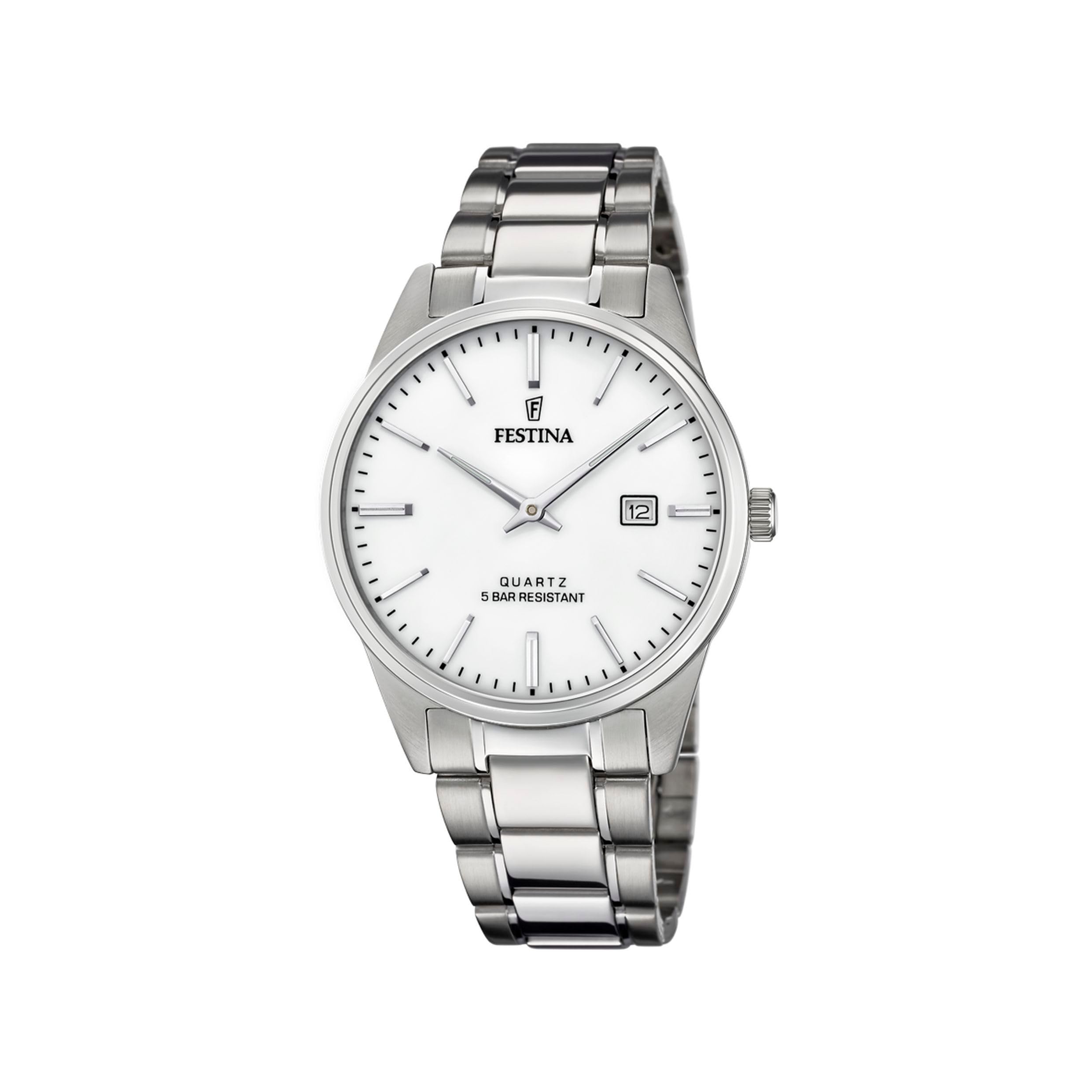 Festina Montre Homme Analogique en Acier Inoxydable 316L Argenté - Mouvement Quartz - Calendrier - Verre Minéral Haute Résistance - Étanche 5 ATM F20511/​2