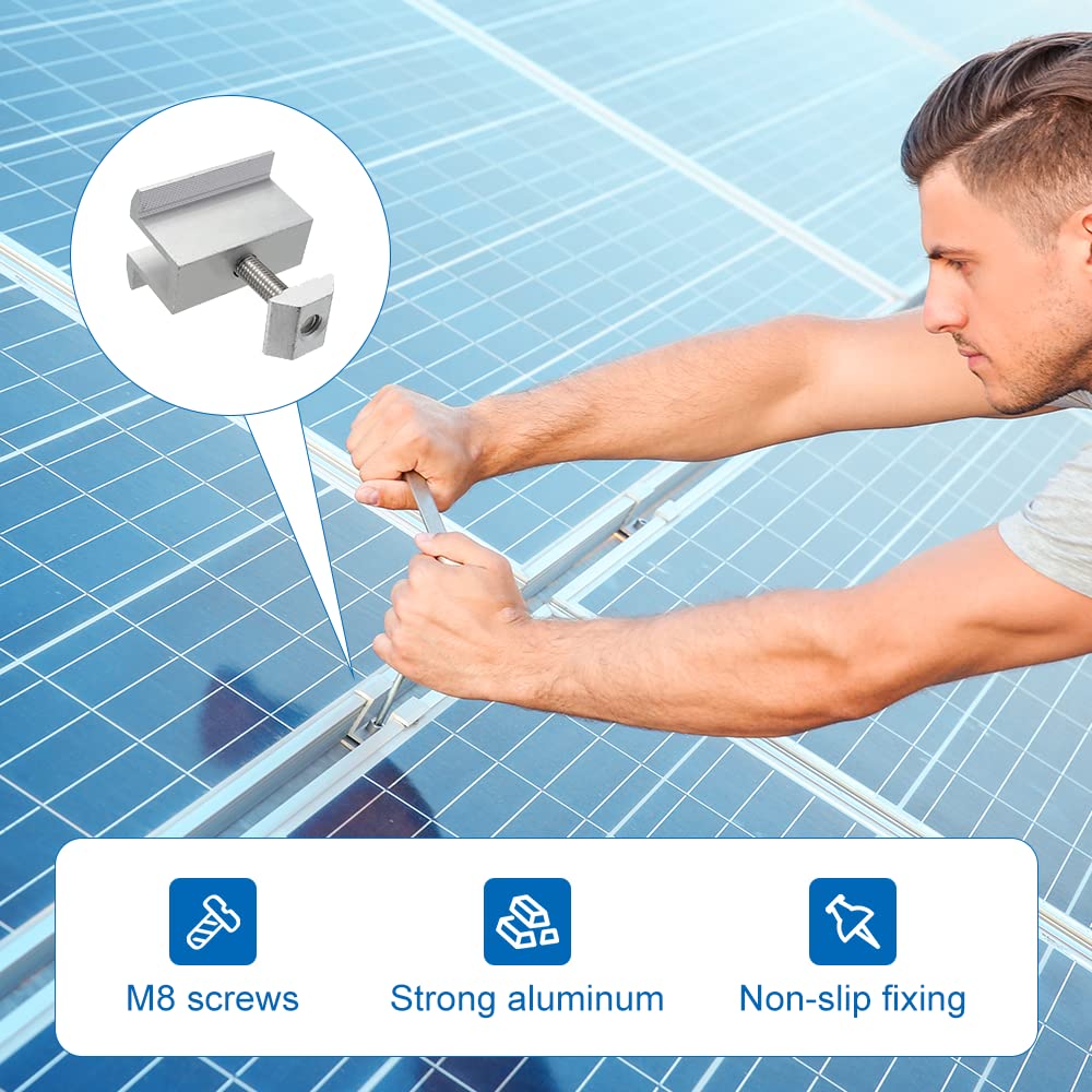 Set Di 8 Morsetti In Alluminio Per Pannelli Solari - Altezza 35-40mm, Per Montaggio Su Camper, Barche, Tetti E Guide - Foto 3