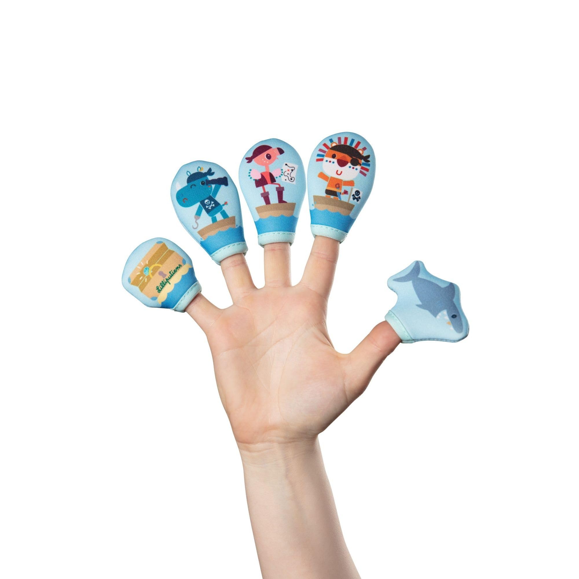 LILLIPUTIENS - Finger Puppets - Pirates - Bath Toy with 5 Neoprene Puppets - Fun and educational, stimulates fine motor skills and children's imagination - From 10 months - 83353 - 1