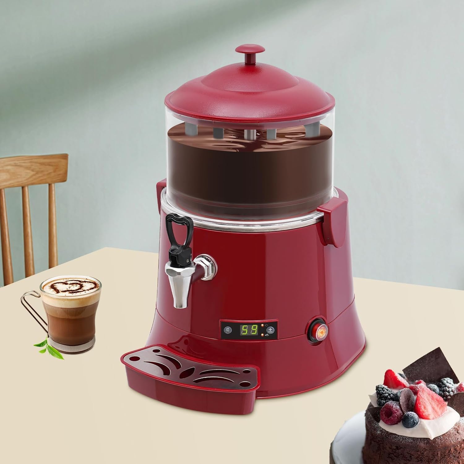 Machine à Chocolat Chaud en Acier Inoxydable De 5 L avec Contrôle De La Température, Chauffe-Boissons De 400 W pour Chocolat Chaud, Lait, Lait De Soja Et Thé Black, Red