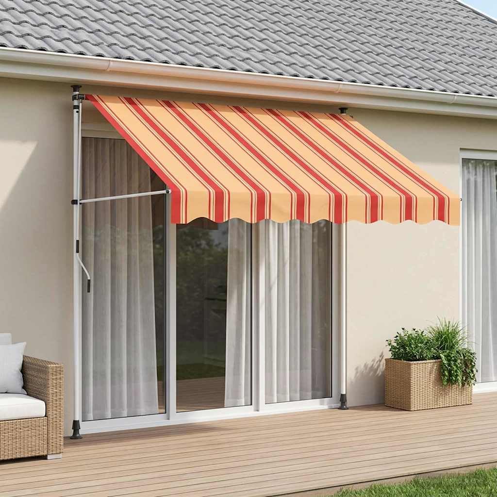Ręcznie zwijana markiza wielokolorowa, 300 x 115 x 300 cm, poliester powlekany poliuretanem 180 g/m², korbka 125 cm, regulowana wysokość i kąt, ochrona przed słońcem, balkon, taras, do ogrodu