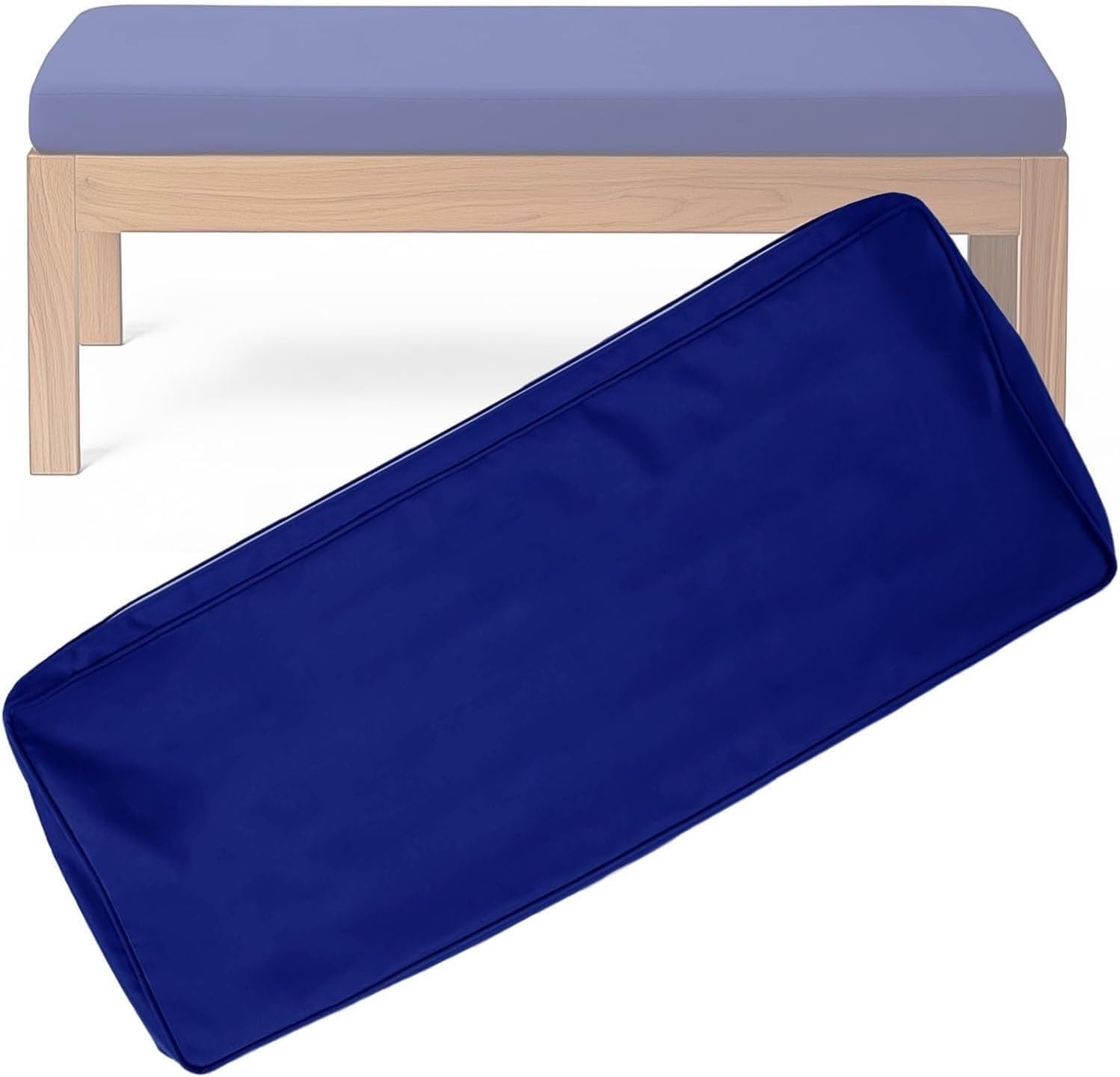 Wasserdichte, rutschfeste Bankhusse mit Bändern, Paspel-Design, Schonbezug für Outdoor/Innenbereich, Terrasse, Pelz, Sofa und Stuhlpolster, Blau, 125 x 40 x 10 cm