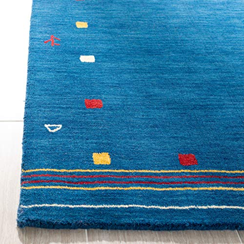 Tapete Decorativo Boho Azul 3x5 pies Lana Hecho a Mano miniatura 2