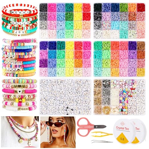 Clay Beads Bracelet Making Kit,14400Pcs Heishi Beads Set Friendship Bracelet Kit,Preppy Polymer Clay Beads Kit for Jewelry Making，Flat Beads for Bracelets Making，Arts Crafts Gifts For Teen Girl