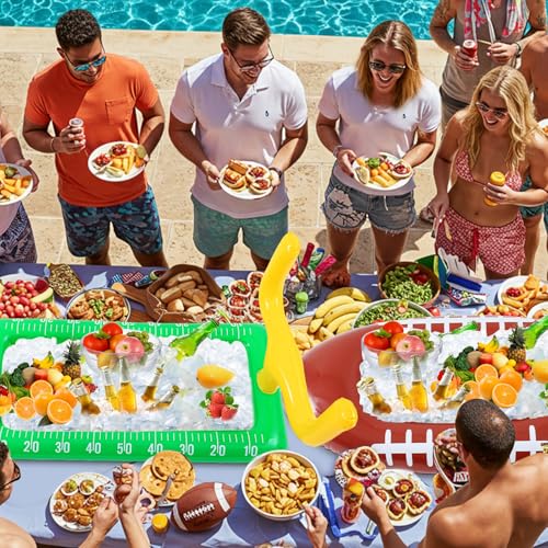 FillTouch 128 Pcs Inflatable Buffet Cooler for Parties 2 Football Inflatable Serving Bar 6 Salad Bowl 3 Food Cover 12 Serving Utensils 5 Tray 100 Labels Football Party Decorations by FillTouch - Image 6