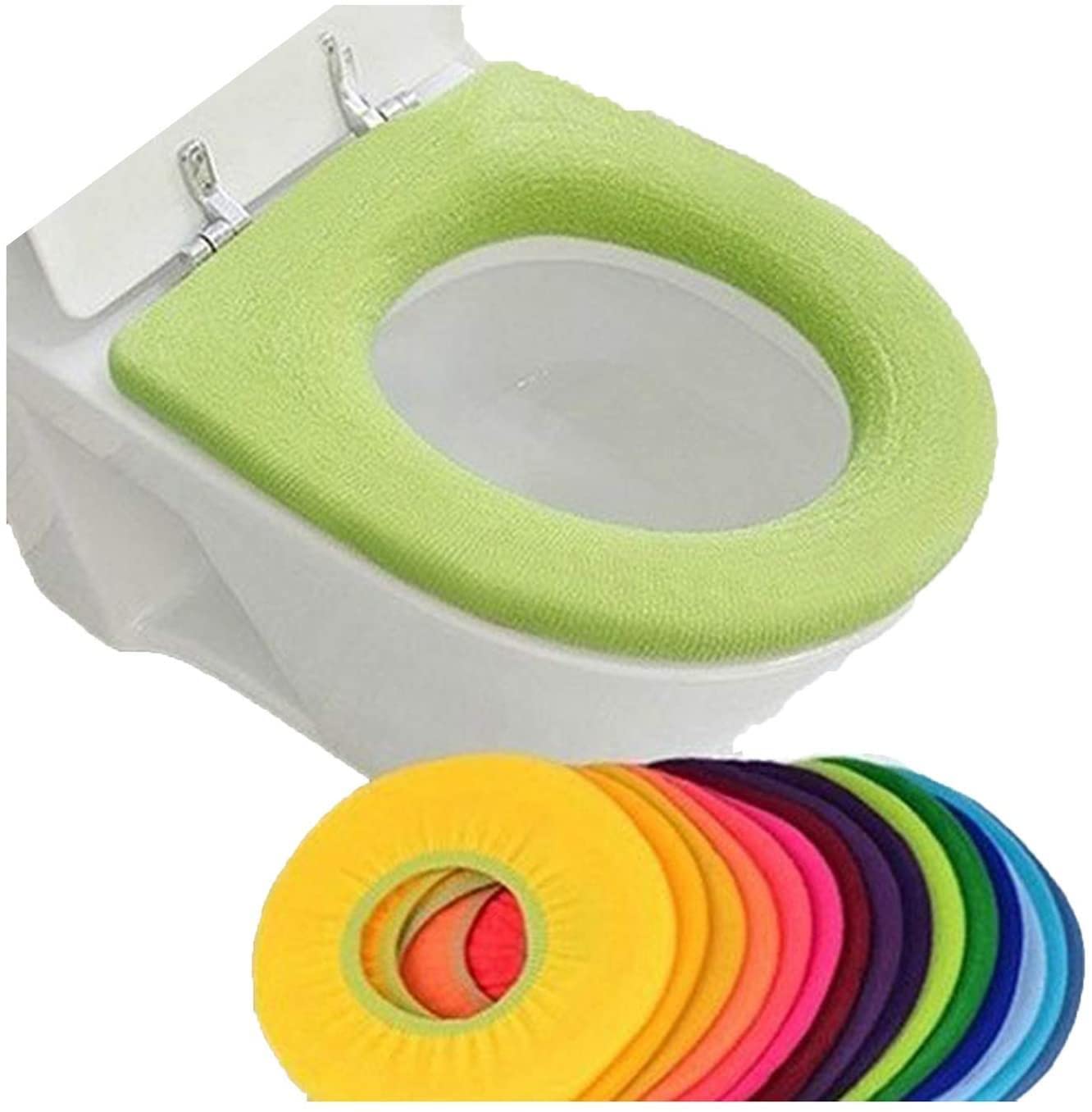 Generic Stretchable Pure Color Warm Toilet Seat Cover Pad Cushion Reusable Toilet Potty Training Seat Covers Liners Washable Toilet Warmer Mat O Type Plush Mat Bathroom Decoration Color Random