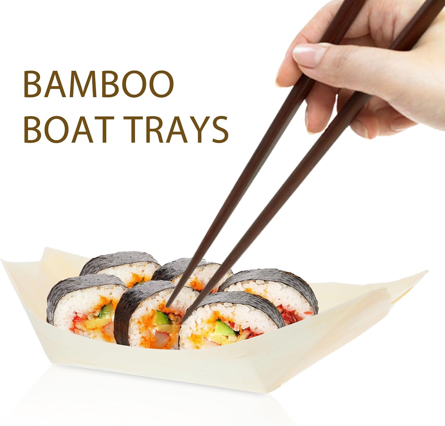 50pcs Bamboo Sushi Serving Boat Plates for Xmas Food Presentations
