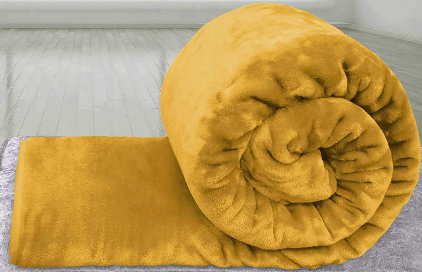 Amberlinnen Ltd Mustard Faux Fur Mink Throw Blanket Soft Warm Thick Bed Sofa Double King (Double 150 X 200 Cm)