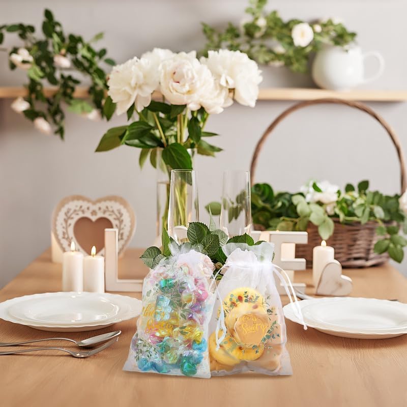 Miniatura 5 de Windyun 200 bolsas de organza Love Is Sweet para regalo de boda, 4 x 6 pulgadas, bolsas de regalo de dulces, pequeñas bolsas de malla de eucalipto