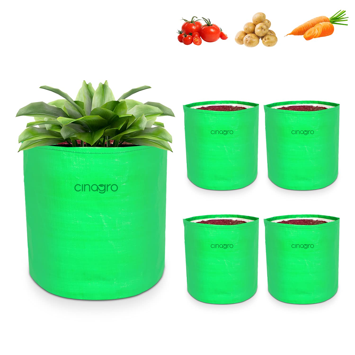 Grow Bags | 260 GSM | Pack of 5 | Grow Bags 18x18 inch, Plant Bags for Home Garden, Heavy Duty HDPE UV Protected Grow Bags Container Bags for Leafy Vegetables - (Round Shaped Green)