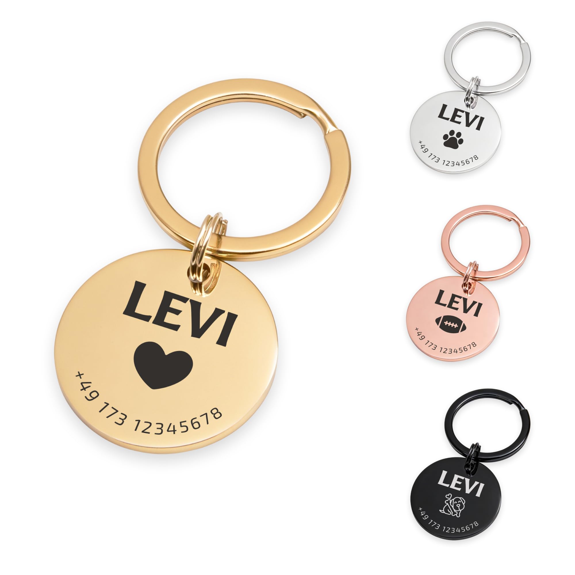 Personalisierte Hundemarke aus Edelstahl - 25mm | 30mm | 35mm, Individuell gravierbar, Robuste Tiermarke, Dogtag Anhänger Hunde, Pferde, Katzen & Welpen (Goldfarben, 25 mm)