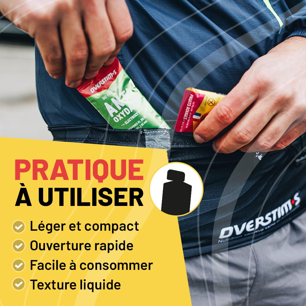 Overstim.s - Gel Coup de Fouet (10 sachets) -Gel énergétique pour le sport (vélo, course à pied...) - Energie instantanée - Efforts intenses - passages difficiles - 100 kcal/gel - Saveur Fruits rouges