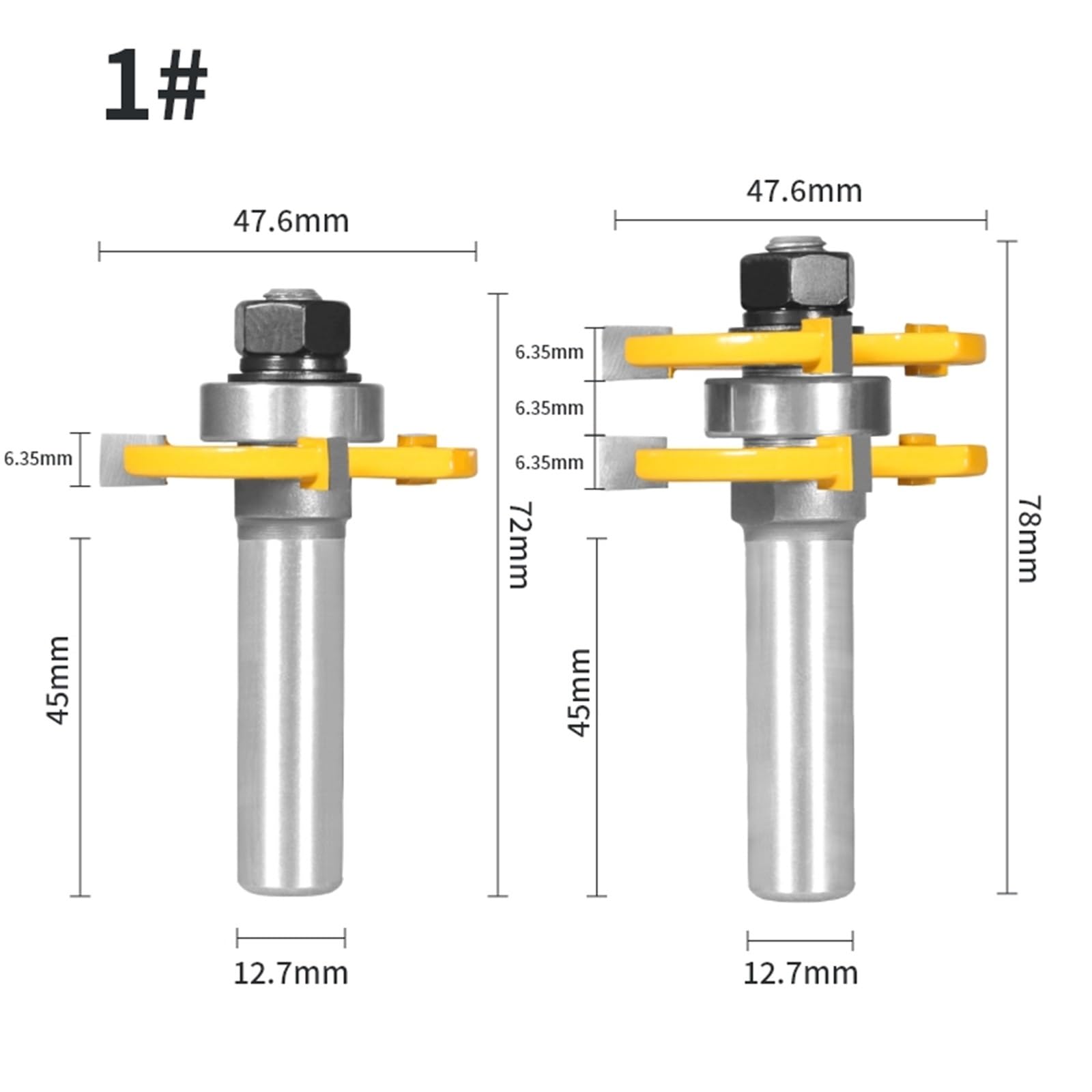 Windzerdong 2PCS 47MM Cove 1-7/8 T&G Assembly Cutter Router Bit Woodworking Milling Cutter for Wood Face Mill(12.7x47.6x6.35)