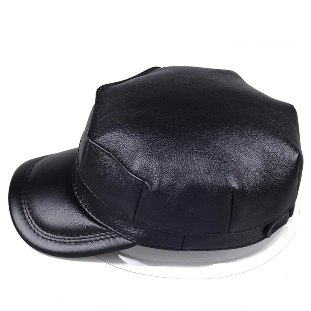 Gorro octogonal de primera capa de invierno para hombre, de piel de vacuno, cálido, protección auditiva, gorra militar con lengua de pato