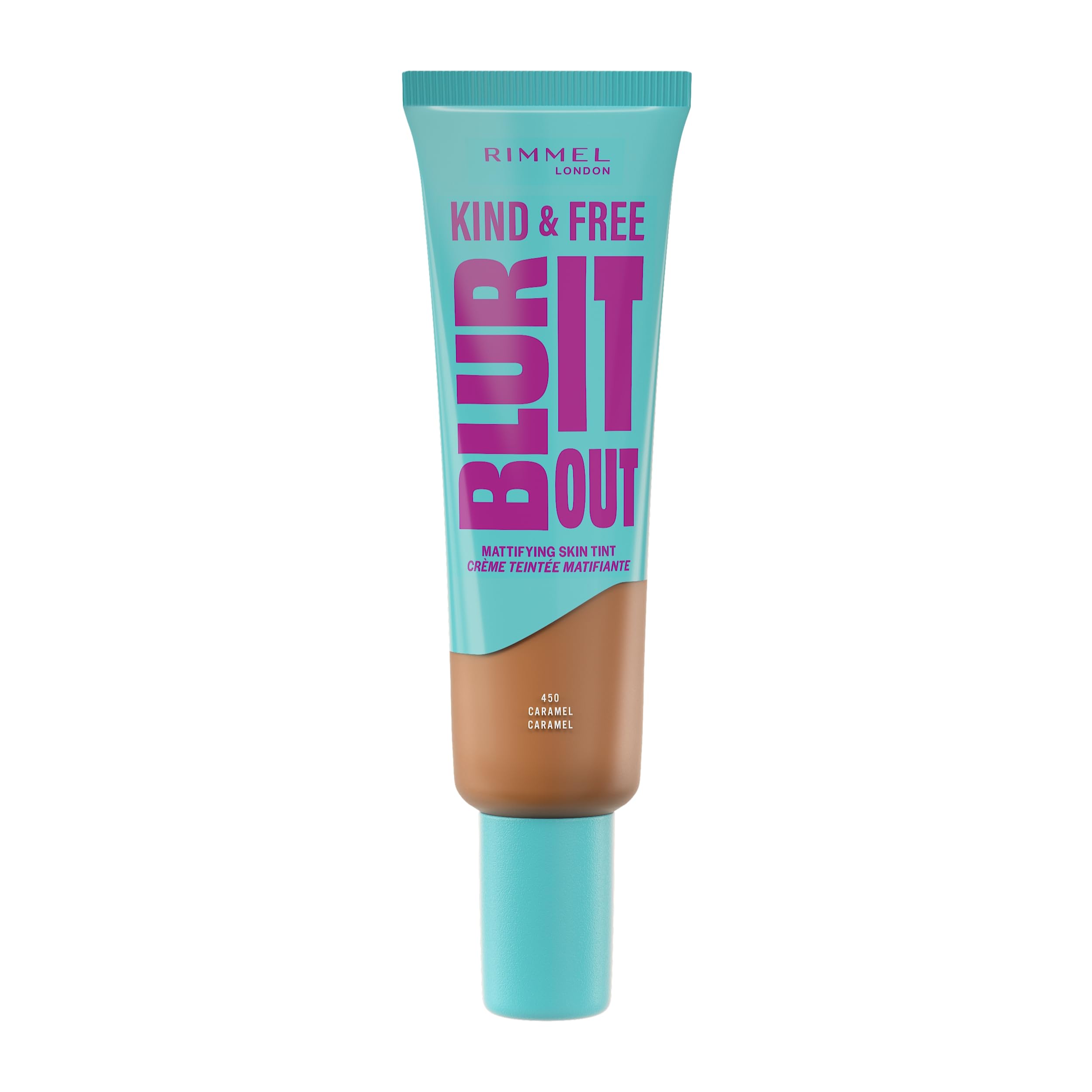 Rimmel Kind & Free, Blur It Out Mattifying Skin Tint, 450 Caramel, Lightweight Matte Finish, Minimises Pores