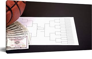 Large Wall Art Decor for Living Room Bedroom Bathroom Canvas Wall Art Framed March Madness Bracket Basketball and Fanned Money Black Prints Artwork Painting Pictures Kitchen 24x48