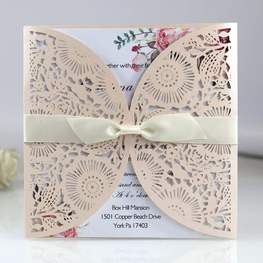 Invitation mariage découpée au laser : faire-part chic ajouré blanc avec enveloppe x50
