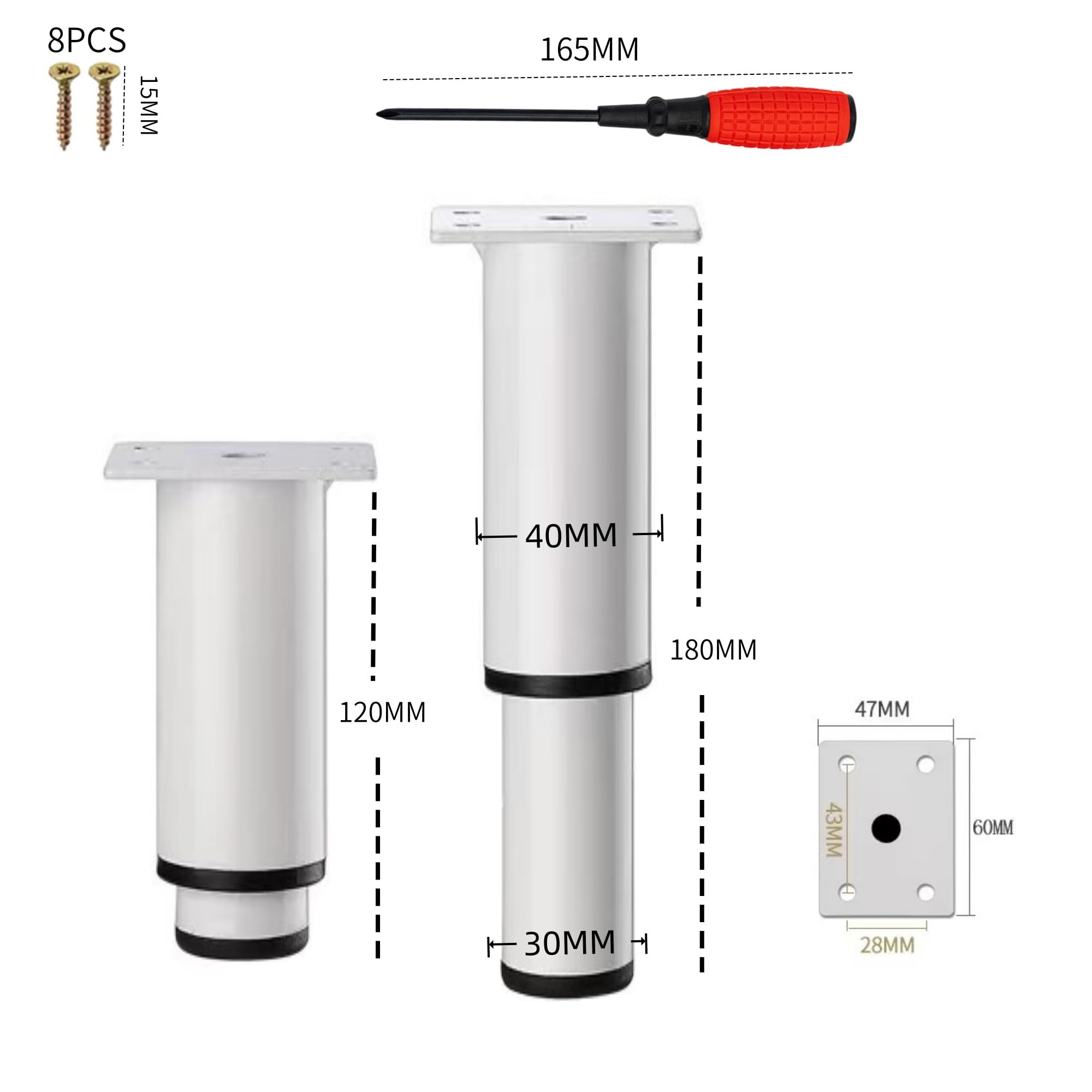 Piedini Regolabili Per Mobili - 2 Pezzi, Altezza 25-42 Cm, Con Gommini Antiscivolo, Bianchi, Ideali Per Letti E Divani - Foto 8