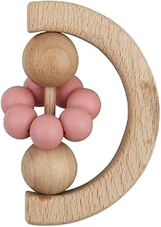 Interactive Wooden Teether Baby Hand Crib Toy Rattle Teething Toy Early Learning Toy for Infant for 3M Crib Accesso Wooden Rattle Toyswooden Rattle for Baby Wooden Rattle Teethers Baby Toys
