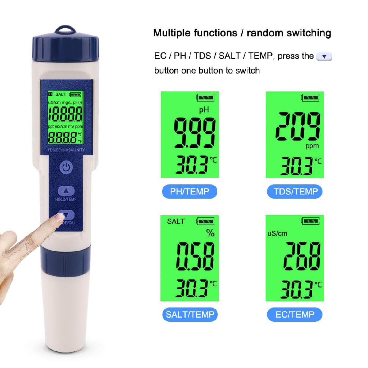 Ipetboom Tester Digitale Portatile per Acqua Salata ad Alta Precisione Display Retroilluminato e Corpo in Plastica, per Acquari Marini e Contesti Acquatici