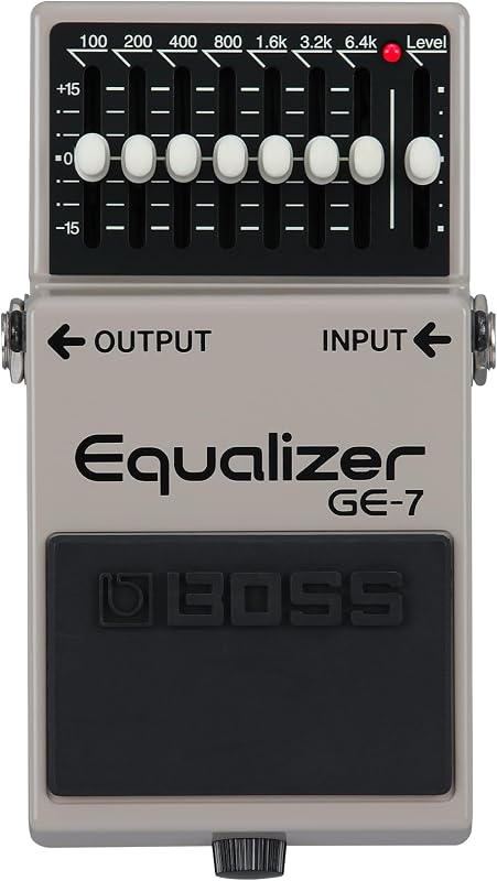 Ecualizador BOSS GE-7 | Pedal ecualizador gráfico compacto | Diseñado para guitarristas | 7 bandas de controles deslizantes de ecualizador | Frecuencias optimizadas para guitarra | ±15 dB de refuerzo/corte por banda | Control deslizante de nivel para ajustes de volumen | Diseñado para guitarristas, 7 bandas de controles deslizantes de ecualización, frecuencias optimizadas para guitarra, +/-15 dB de refuerzo/corte por banda