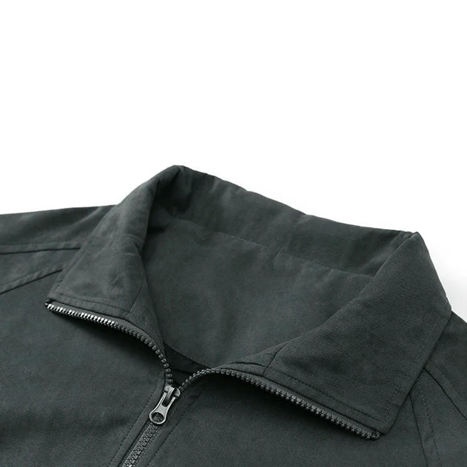 Cappotto Uomo Vintage Baggy Coat Streetwear Zip up Outwear Abbigliamento Tops Lapel Loose Outwear-Khaki-XXL