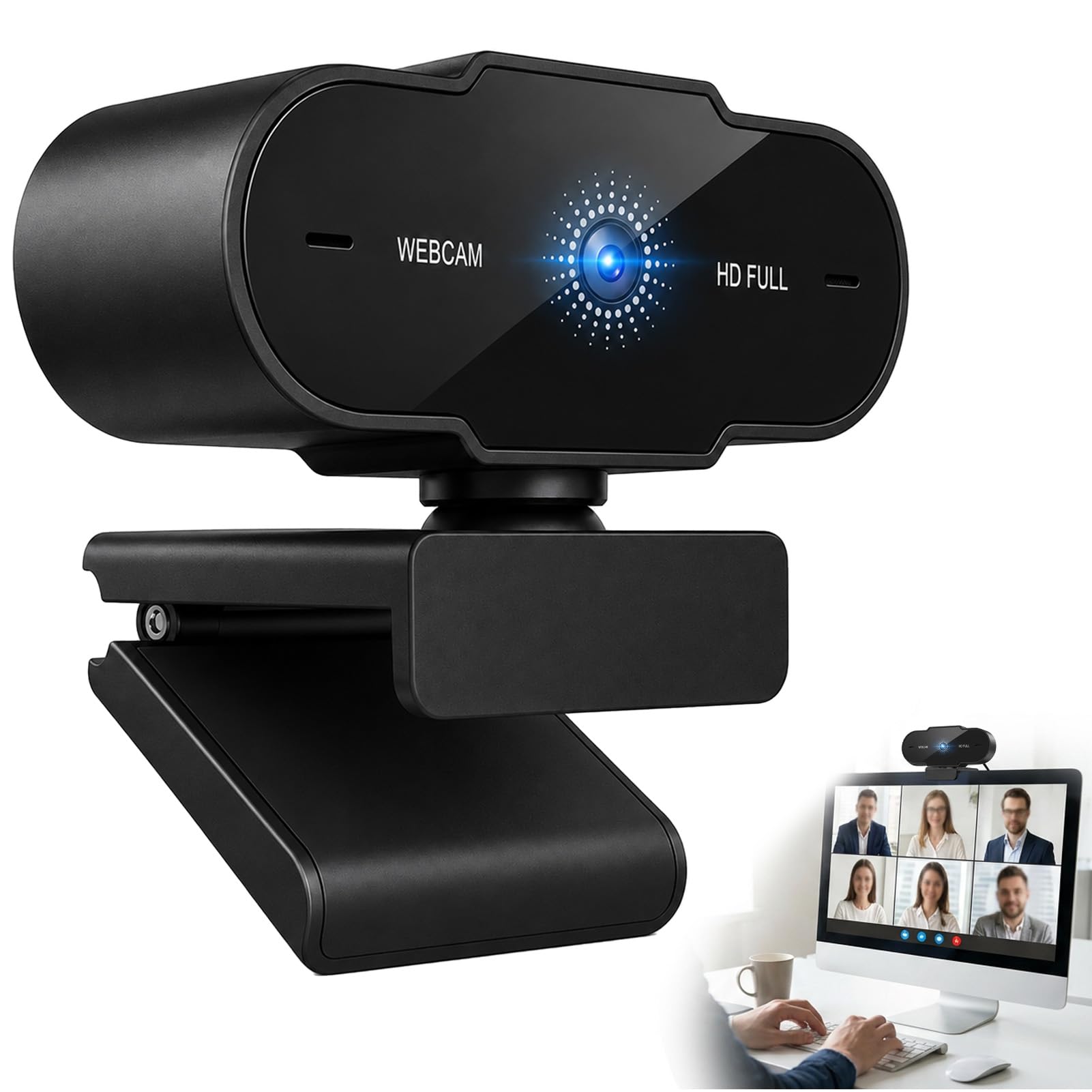 Webcam Full HD 1080P 30FPS,Anti-Ruido Soporte Giratorio 360° Ajustable | 4MP Enfoque Fijo,Cámara para Ordenador Portátil para Zoom Skype Streaming Youtube,Cámara Web para PC con Enfoque Fijo