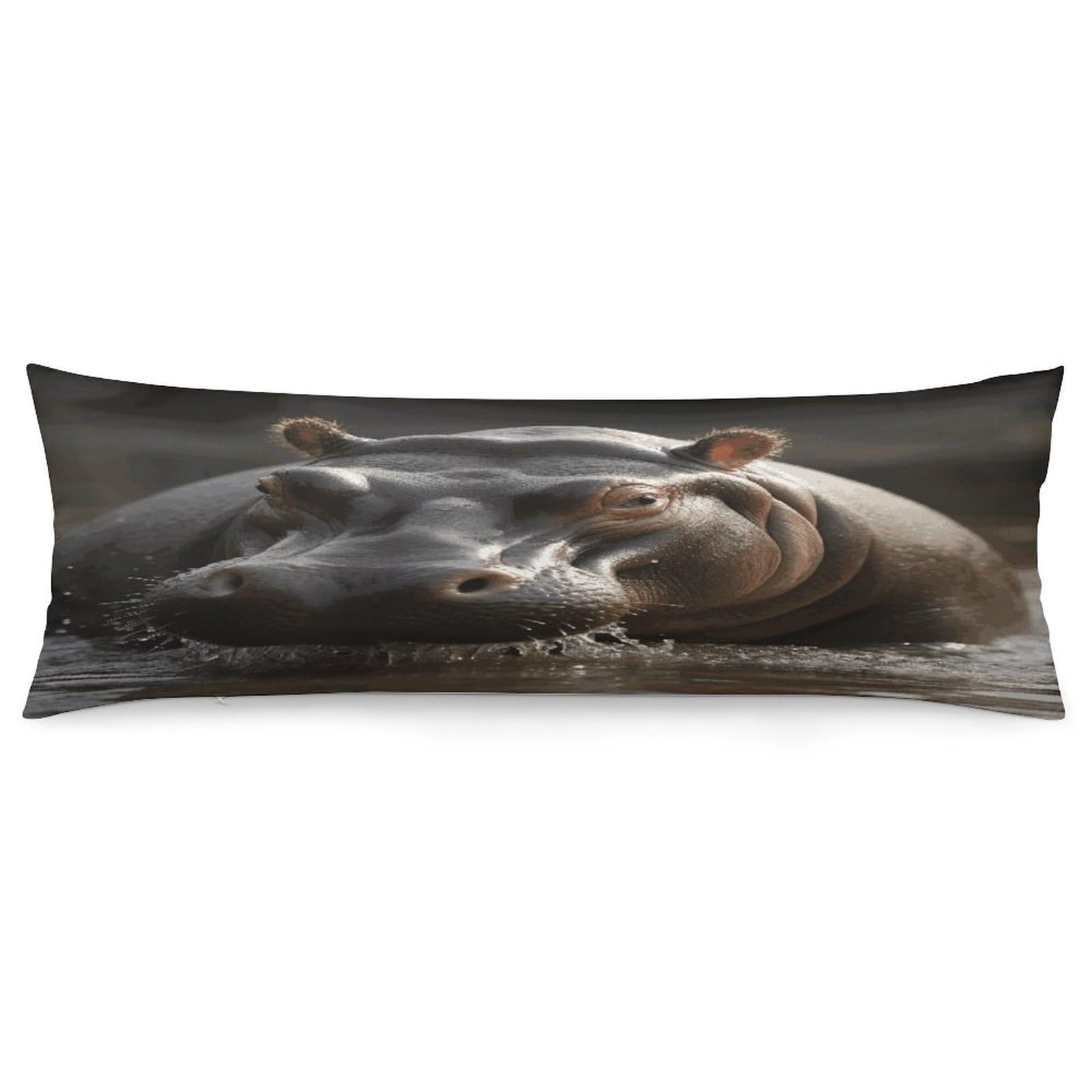 Hippo Pillowcase Long Body Pillow Cover Soft Decorative Body Pillow Case Breathable Large Pillowcase Cute Cozy Pillow Protector for Bed Sofa Couch Room 18.9 X 53 Inch