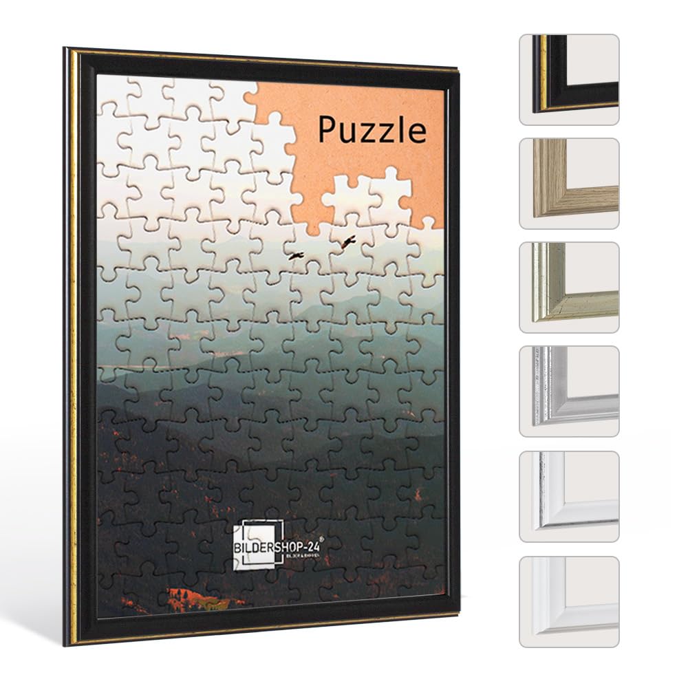 Cornice per puzzle Kalypso, cornice barocca 50x70 cm (circa 1000 pezzi), oro nero antico