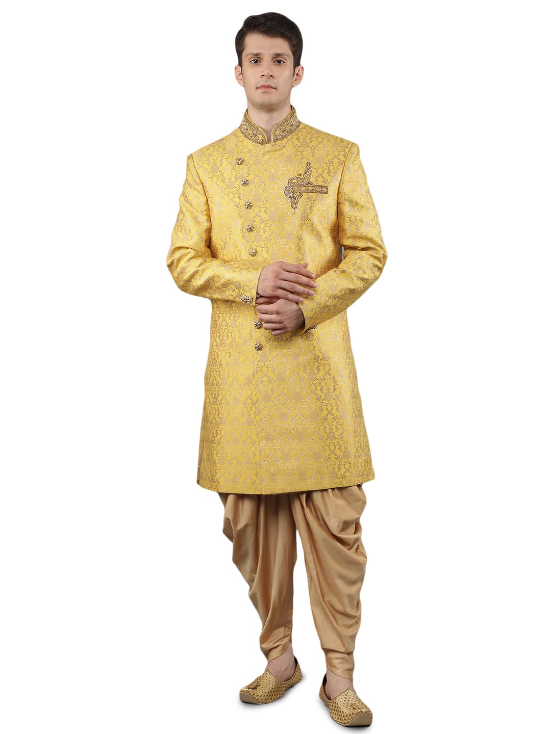 manish creations Men's Embroidered Silk Blend Ethnic Sherwani Set-picture-21