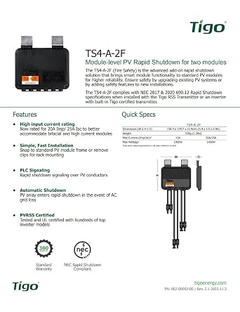 Tigo Energy Tigo TS4-A-2F PV Module-Level Rapid Shutdown for Two Modules
