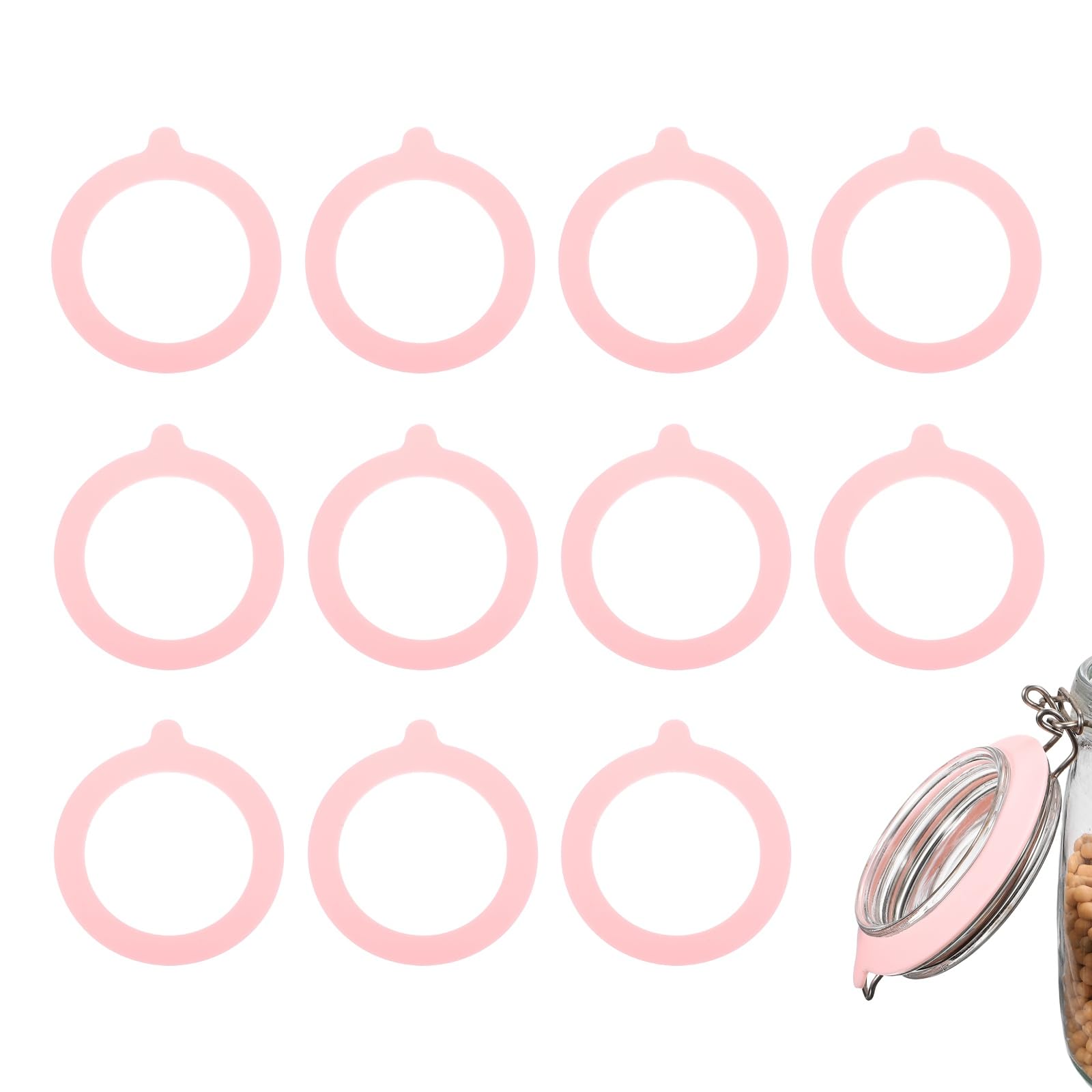 sourcing map 12Pcs Silicone Replacement Gasket for Glass Jars, 9.5cm / 3.7 Inch OD Silicone Seals Rings Airtight Leakproof Mason Jar Sealing Rings for Canning Jar Glass Top Jars, Light Pink