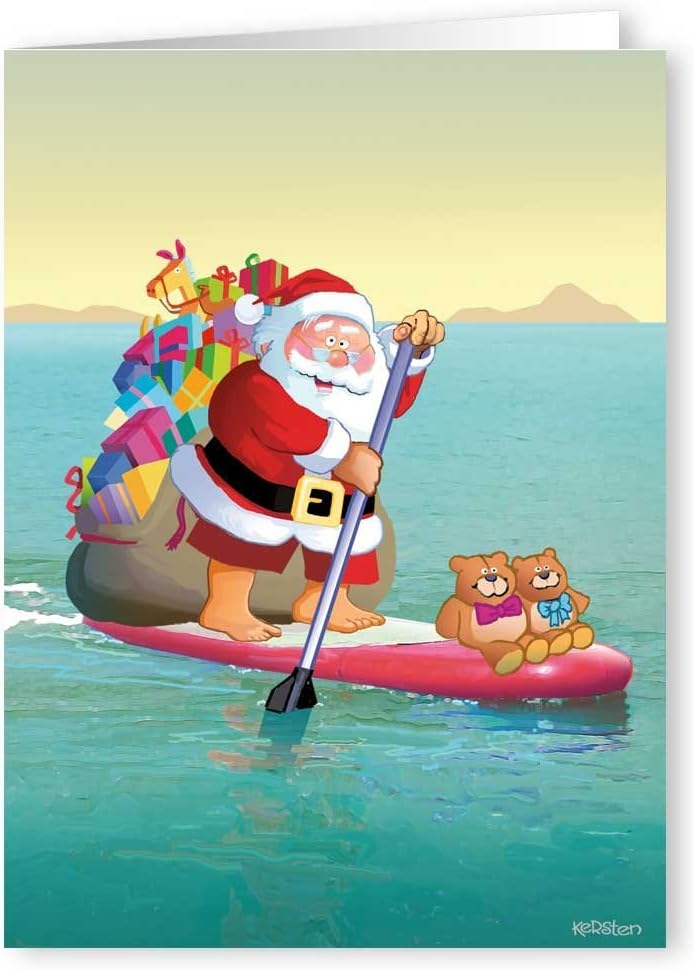 Stonehouse Collection - Paddleboard Christmas Card - 18 Nautical Cards & Envelopes - Tropical Waters