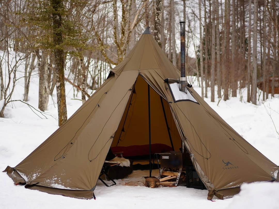 TOMOUNT Tipi - Tienda de campaña para 6 personas (nailon, con orificio para horno, 4 años, para exteriores, camping, senderismo, trekking)