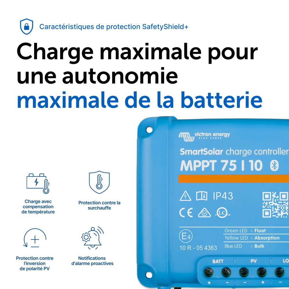 Victron Energy SmartSolar MPPT 75V 10 amp 12/24-Volt Contrôleur de Charge Solaire (Bluetooth)
