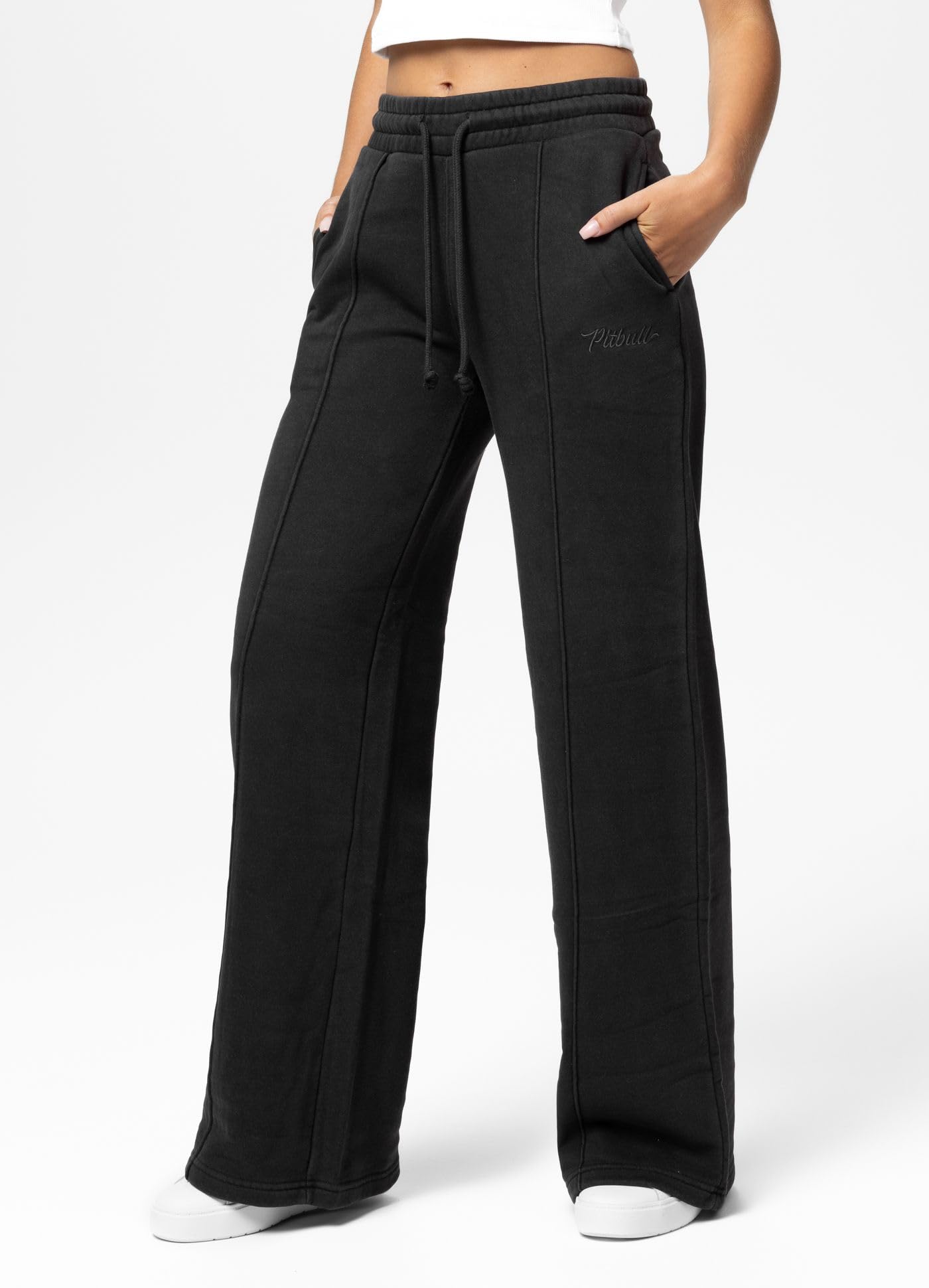 PITBULL Damen Jogginghose Washed LOVIA Wide Leg - Frauen Sweatpants mit weitem Bein, Baumwolle Polyester Mix, Bequeme Trainingshose mit Kordelzug & Taschen, Komfortable Freizeit Hose