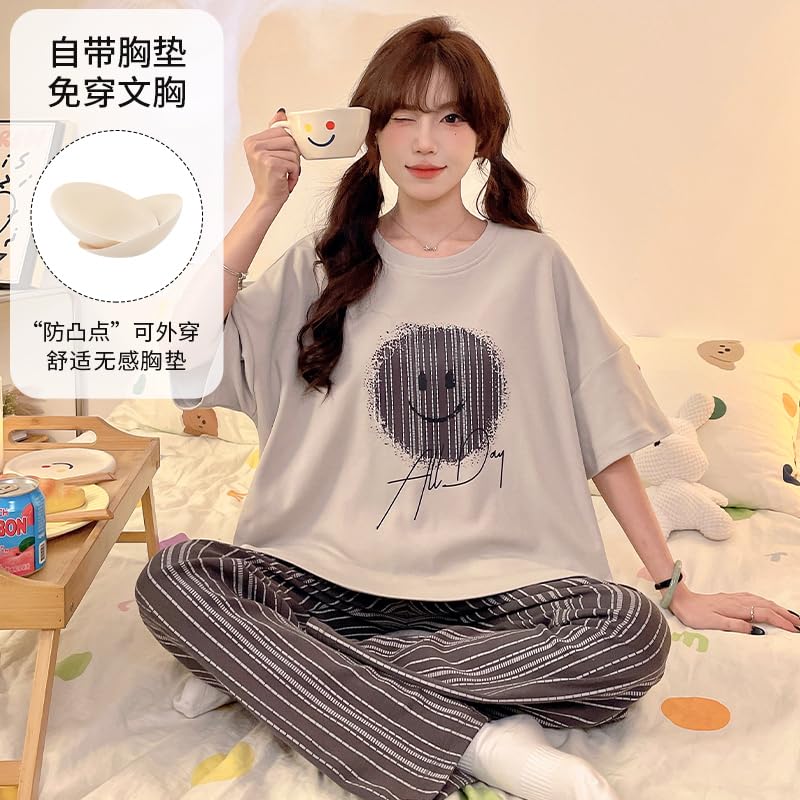 Image of KSHS Printed Round Neck Short Sleeve Nightsuit Set | Pajama Set | Casual Night Dress for Women
