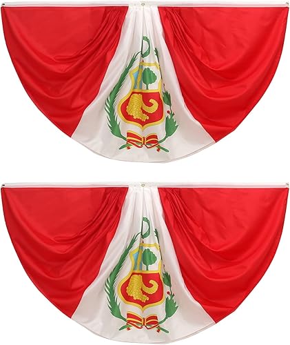 Bandera de abanico plisada peruana de 3 x 6 pies, 2 banderas de abanico plisadas para interiores y exteriores, decoraciones de porche delantero,