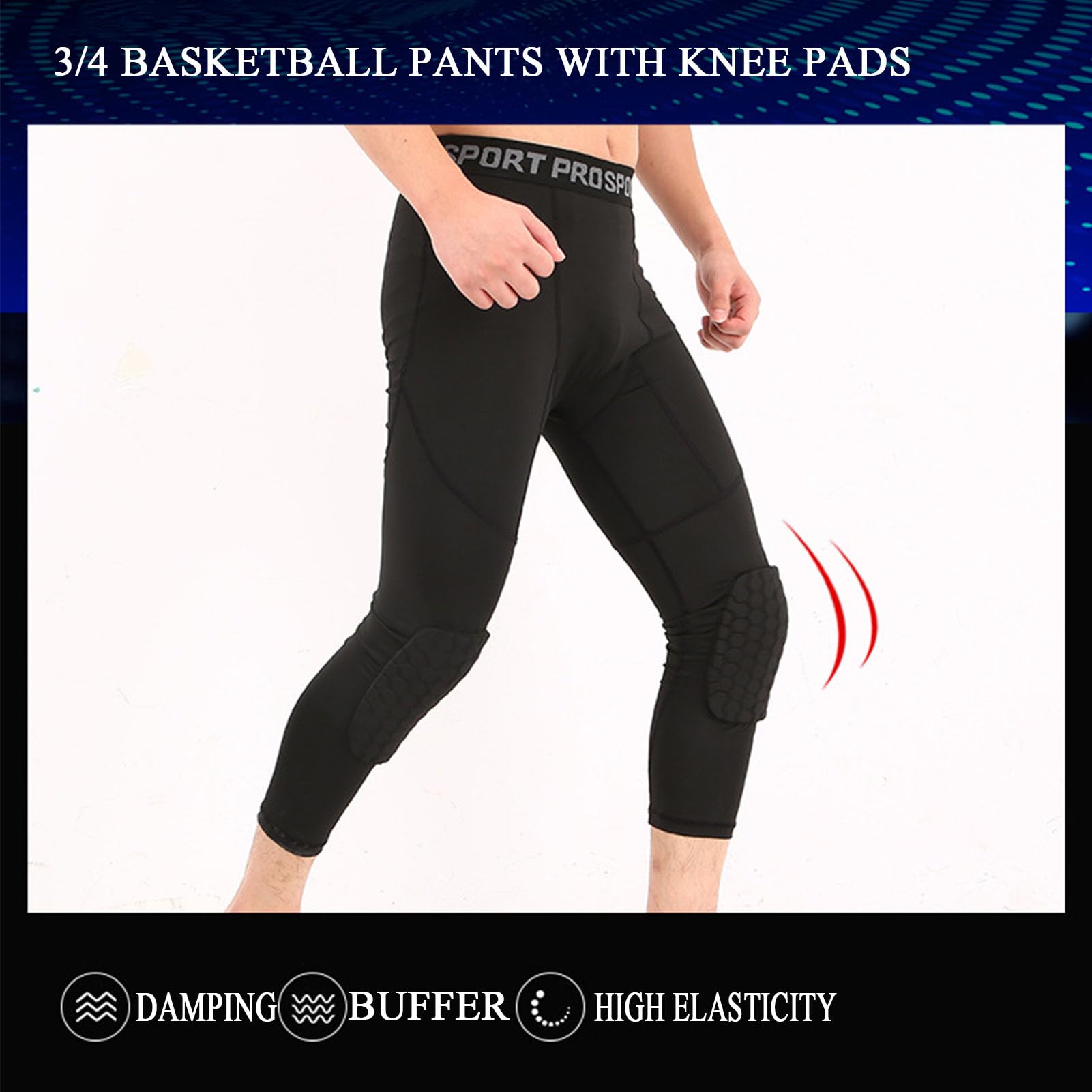 Pantalones De Compresión 3/4 con Rodilleras para Hombre, Pantalones De Baloncesto Frescos Y Secos, Mallas Anticolisión, Baloncesto De Fútbol, ​​Ropa Interior Deportiva